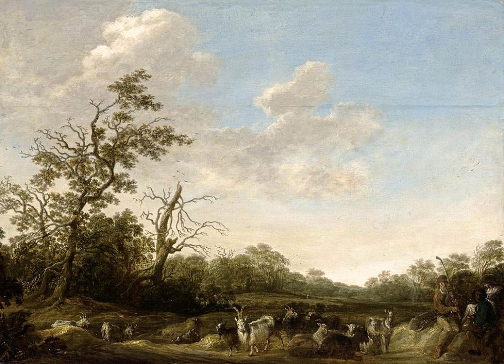 landscape with shepherds playing music